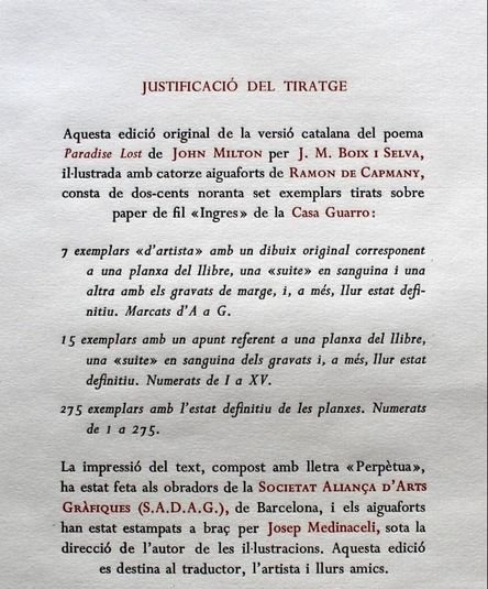 El paradis perdut. John milton- aiguaforts de ramon de capmany .exemplar nº 143 -1950 2 vol. – foto 20