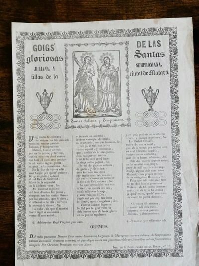 Goigs.- gloriosas juliana y las fillas de las santas semproniana,ciutat de mataró - imp de s simó
