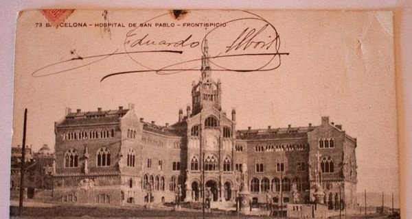 Hospital de San Pablo-Frontispicio, Barcelona, postal circulada